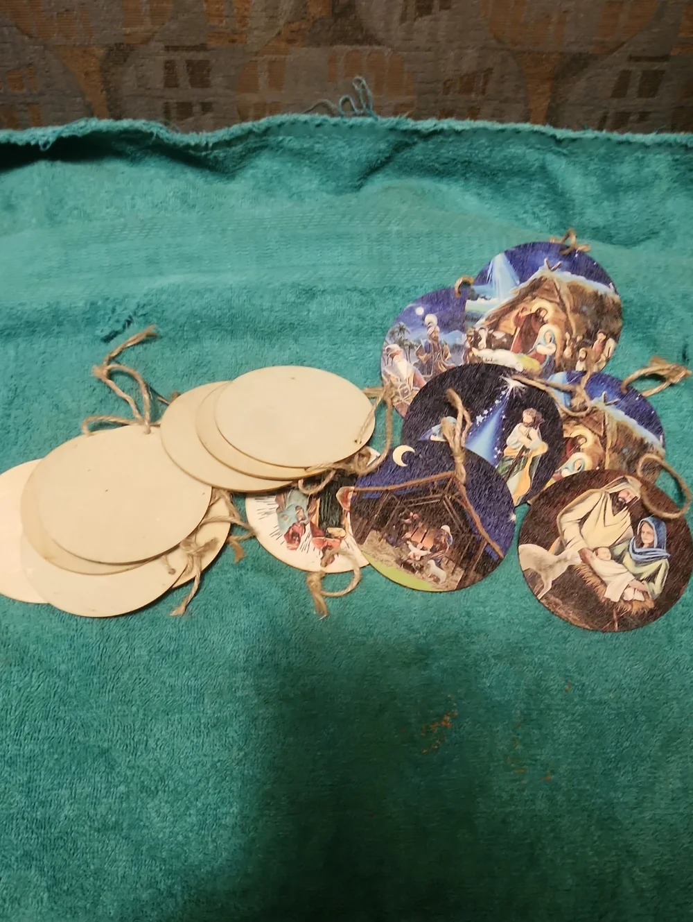 Vintage-Inspired Blue and Cream Nativity Holiday Ornaments